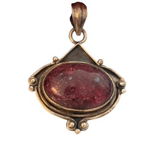 Vintage Sterling Silver 925 Ruby in Matrix Pendant – Deep Raspberry Caboch